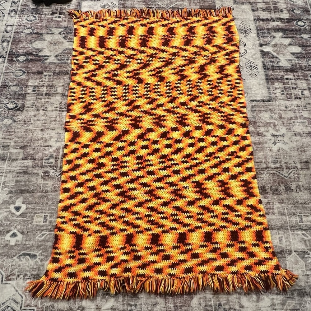 Handwoven Orange & Black Chevron Throw/Lap Blanket